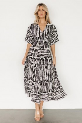 Baltic Born Austin Kimono Dress Black Print | Clothing Midi Dresses