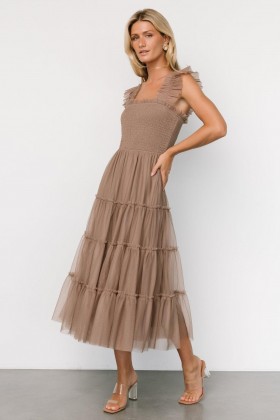 Baltic Born Emma Smocked Tulle Dress Taupe | Clothing Tulle Styles