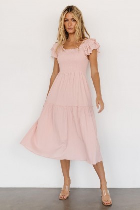 Baltic Born Jacie Smocked Midi Dress Blush | Clothing Midi Dresses