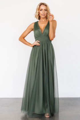 Baltic Born Kamila Tulle Maxi Dress Dark Sage | Clothing Guest Dresses