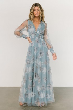 Baltic Born Layla Tulle Maxi Dress Light Blue Floral | Clothing Tulle Styles
