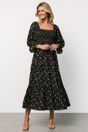 Baltic Born Margareta Tiered Dress Black Floral | Clothing Midi Dresses