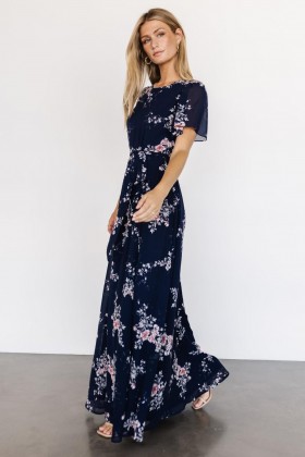 Baltic Born Naomi Short Sleeve Maxi Dress Navy Floral | Clothing Guest Dresses