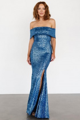 Baltic Born Yvonne Off Shoulder Sequin Gown Blue | Clothing Maxi Dresses