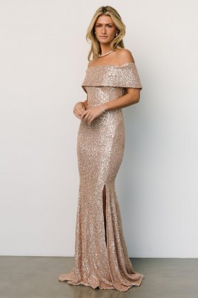 Baltic Born Yvonne Off Shoulder Sequin Gown Champagne | Clothing Maxi Dresses