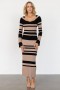 발틱 본 마리카 리브 드레스 캐멀 + 블랙 스트라이프 | 의류 스웨터 드레스