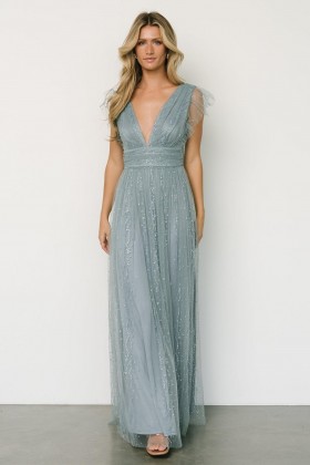  발틱 본 아니카 스팽글 메시 맥시 드레스 슬레이트 | 의류 게스트 드레스