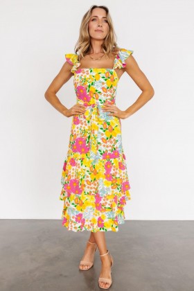 발틱 본 다니 러플 티어드 미디 드레스 멀티 플로럴 | 의류 미디 드레스