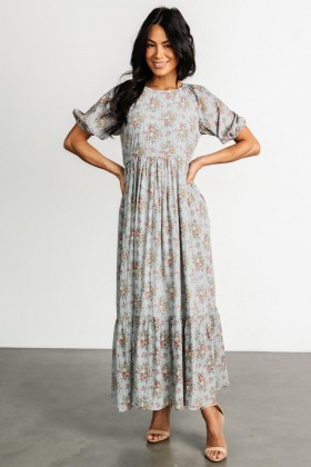  발틱 본 루신다 백 타이 드레스 더스티 블루 플로럴 | 의류 맥시 드레스