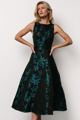  발틱 본 마렌 엠보싱 미디 드레스 블랙 + 틸 플로럴 | 의류 미디 드레스