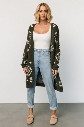  발틱 본 미줄라 오버사이즈 카디건 올리브 + 오프 화이트 | 의류 스웨터