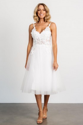  발틱 본 노엘 쉬머 미디 드레스 오프 화이트 | 장식된 의류 + 스팽글