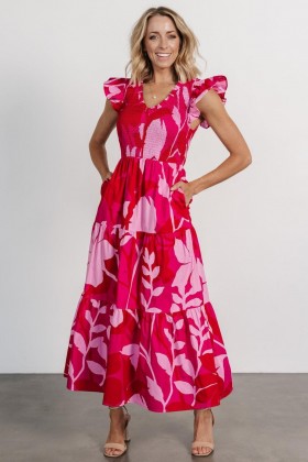  발틱 본 랜체로 스모크 맥시 드레스 레드 + 핑크 | 의류 맥시 드레스