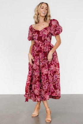  발틱 본 사마라 미디 드레스 러스트 + 핑크 | 의류 게스트 드레스