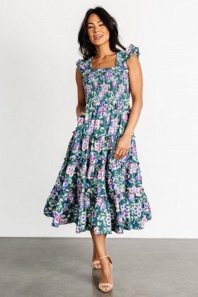 발틱 본 테이텀 스모크 티어드 드레스 그린 멀티 | 의류 미디 드레스