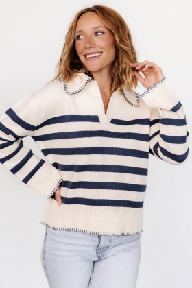  Baltic Born Bastian Pruhovaný svetr krémový + tmavě modrý | Oblečení Svetry