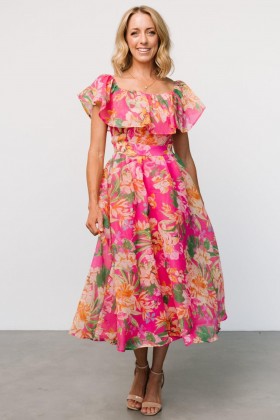  Midi šaty Baltic Born Kartini s odhalenými rameny v barvě fuchsie | Oblečení Midi šaty