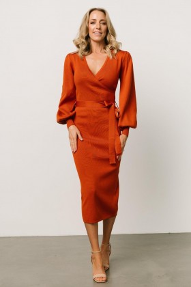  Svetrové šaty Baltic Born Soho s bublinovými rukávy, rezavé | Oblečení Midi šaty