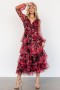 Baltic Born Carolina Tulle Tiered Maxi Dress Punainen + Musta Kukallinen | Vaatteet Maksimekot