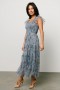  Baltic Born Clementine Tulle Midi Dress Dusty Blue Floral | Clothing Guest Dresses