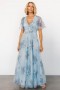  Baltic Born Cressida Tulle Maxi Dress Sininen + Luonnonvalkoinen Kukallinen | Vaatteet Vieraiden Mekot