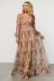  Baltic Born Desiree Tulle Maxi Dress Taupe Floral | Vaatteet Maximekot