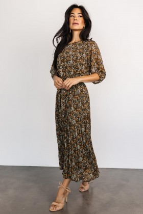  Baltic Born Eileen -laskostettu mekko, keskiyön puutarhakuvio | Vaatteet Midi-mekot