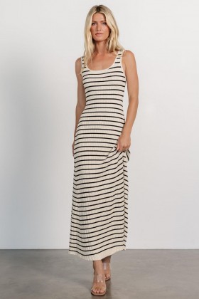  Baltic Born Jesse Ribbed Tank Maxi Dress Ivory + Black | Vaatteet Maksimekot