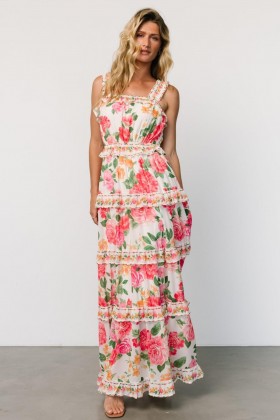  Baltic Born Julieta Tiered Maxi Dress Off White Floral | Vaatteet Maximekot