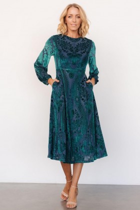  Baltic Born Lorielle Velvet Midi Dress Emerald Print | Vaatteet Midi Mekot