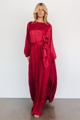  Baltic Born Marva Pleated Maxi Dress Viininpunainen | Vaatteet Vieraiden Mekot
