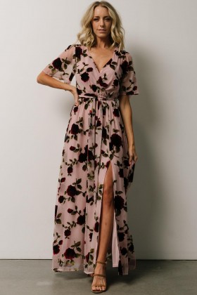  Baltic Born Parisian Velvet Maxi Dress Blush Rose Floral | Clothing Guest Dresses